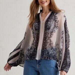 Anthropologie Sheer Pleated Blouse